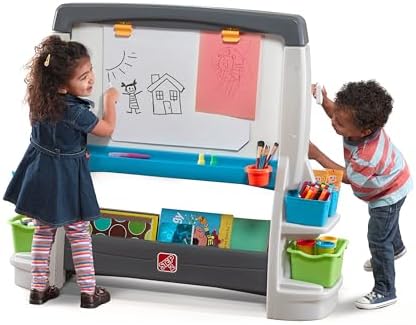 Step2 Jumbo Art Easel, Kids Art Activity Table, Double-Sided Dry Erase and Chalkboard, Storage Bins and Trays
