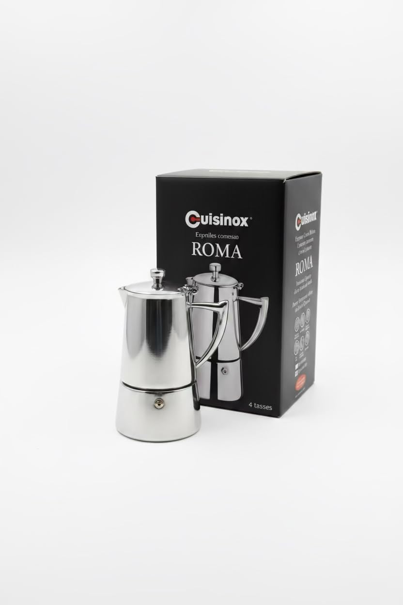 Cuisinox Roma Stovetop Espresso Maker COF-6R, Stainless Steel Coffee Percolator Stovetop, Heat-Resistant & Non-Reactive, 6-Cup Italian Espresso Maker Easy to Clean, Durable Stove Top Percolator