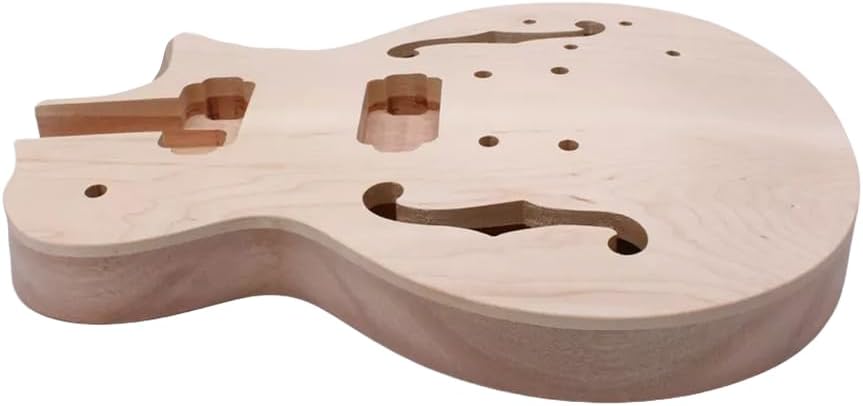 Yinfente Electric Guitar Body Mahogany +Maple Top Semi-Hollow Guitar Body Unfinished Set in Heel DIY Guitar Replacement