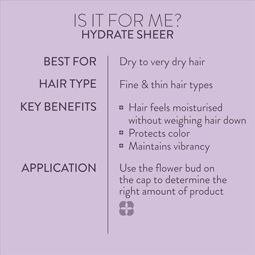 Pureology Hydrate Sheer Shampoo - Lightweight Hydrating Shampoo For Fine or Dry Color-Treated Hair, Silicone-Free & Vegan