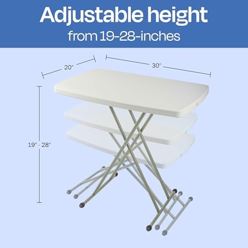 Lavish Home Small Adjustable Folding TV Tray Table, White, 19”H-24”H-28”H | Indoor and Outdoor Portable Lightweight Table, Plastic Snack Table, Small Desk for Laptop, Cards, Camping, Crafting, Party