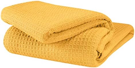 Glamburg 100% Cotton Thermal Bed Blanket, Soft Waffle, Queen Size, All Season, Navy Blue