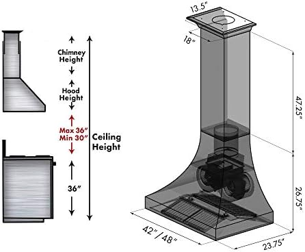 ZLINE 48" Designer Series Hand-Hammered Copper Finish Ducted Wall Range Hood (8632H-48)