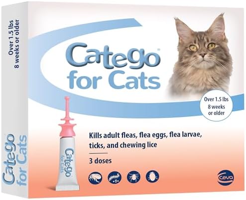 Catego Flea and Tick Prevention for Cats - Over 1.5 lbs, 3 Month Supply | No Prescription Required, Cat Flea Treatment Topical Drops, Fast Acting Flea & Tick Control Drops, Easy to Apply