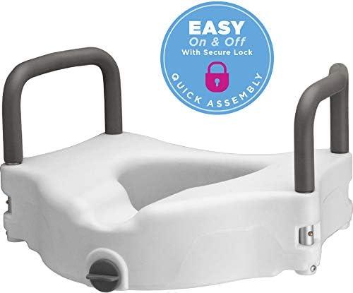 NOVA Toilet Seat Riser with Arms – Adds 5” Height, Raised Toilet Seat with ON/Off Front Lock, Adjustable & Removable Padded Arms (17.75”–20”), 300 lb Capacity, Safety Aid for Seniors