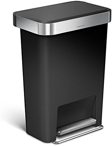 simplehuman Hybrid Step Can, 45L / 12 Gallon Rectangular Kitchen Trash Can, Liner Rim System, Liner Pocket®, 150,000-Step Pedal, Lid Shox® Silent Close, Black Plastic