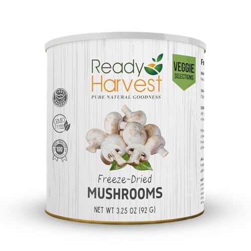 Ready Harvest Freeze-Dried Mushroom for Emergency Food Supply | Camper Must-Haves Camping Essentials | Hurricane Preparedness Items, Survival Food
