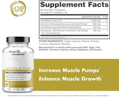 Anabolic Warfare Anabolic Pump – Arachidonic Acid Muscle Builder for Men – Stimulant-Free Pump & Muscle Growth Support Capsules with Uva Ursi