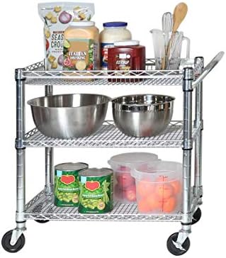 Seville Classics UltraDurable NSF Commercial Heavy Duty Metal Rolling Utility Cart, w/ Steel Shelves, Handle Bar for Restaurant, Garage, Warehouse, Kitchen, Office, Top Shelf (36"W x 18"D)