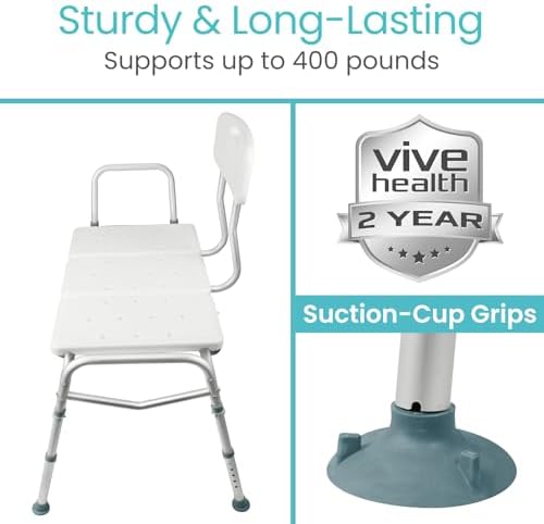 Vive Shower Bench for Transfers - Heavy Duty Tub Transfer Bench for Bathtub, Holds 400 lbs - Shower Chair for Elderly, Disabled