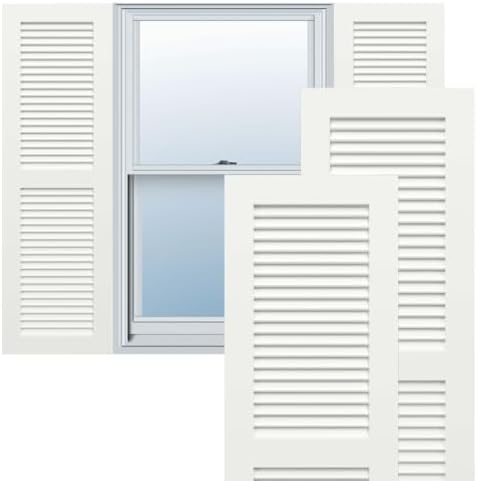 18"W x 60"H True Fit PVC Two Equal Louver Shutters, Unfinished (Per Pair - Hardware Not Included)
