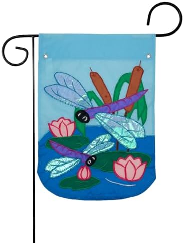 Two Group G154046-P2 Dragonfly Garden Friends Bugs & Frogs Applique Decorative Vertical 13" x 18.5" Double Sided Flag