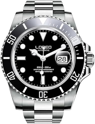 LOREO Men's Automatic Watch Sapphire Crystals 200M Waterproof | Rotating Bezel Luminous Markers and Hands Date 316L Stainless Steel Case and Bracelet Waterproof Watch