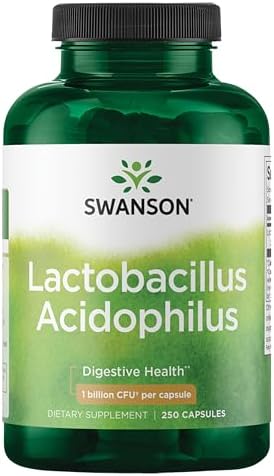 Swanson Lactobacillus Acidophilus Probiotic for Adults Seeking Daily Digestive and Bowel Health Support with 1 Billion CFU - Acid-Resistant (250 Capsules, 3 Pack)