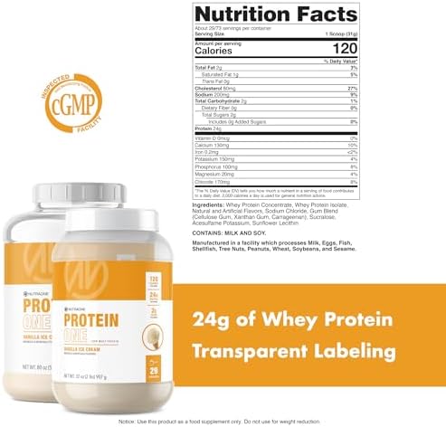 NutraOne ProteinOne Whey Protein Promote Recovery and Build Muscle with a Protein Shake Powder for Men & Women (Vanilla Ice Cream - 5 lbs.)