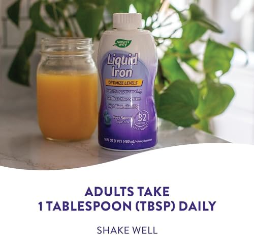Nature’s Way Liquid Iron Supplement, 18 mg per Serving, Berry, 16 Fl Oz | Gentle Glycinate Iron, Fast-Absorbing Liquid, Iron for Red Blood Cell Support and Energy Metabolism*, No Sugar Added