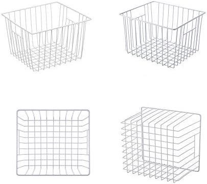 Freezer Organizer Bin, Kitchen Metal Wire Storage Basket, Pantry Cupboard Household Container Divider with Handles, Bathroom, Closet, Bedroom, Office