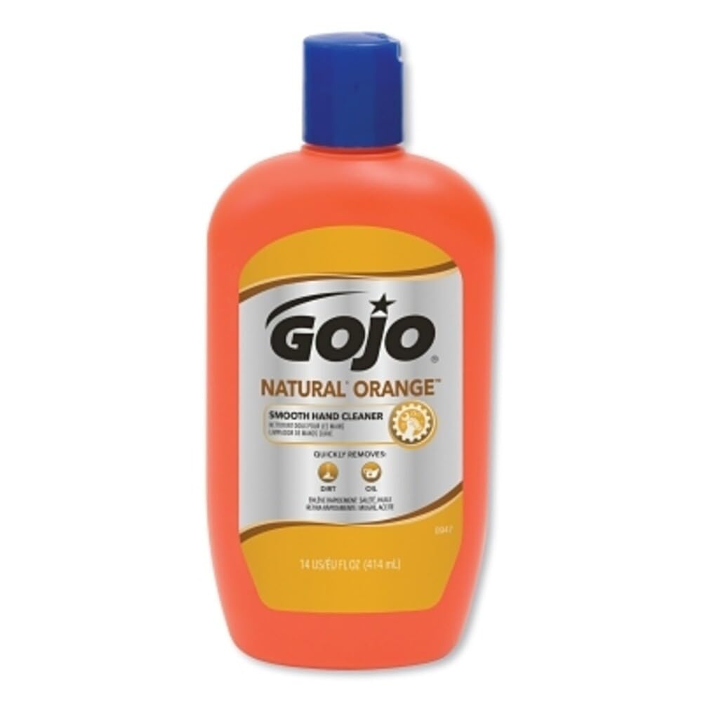 GOJO NATURAL ORANGE Smooth Hand Cleaner, 14 fl oz Quick-Acting Lotion Hand Cleaner Flip-Cap Squeeze Bottle (Pack of 12) - 0947-12