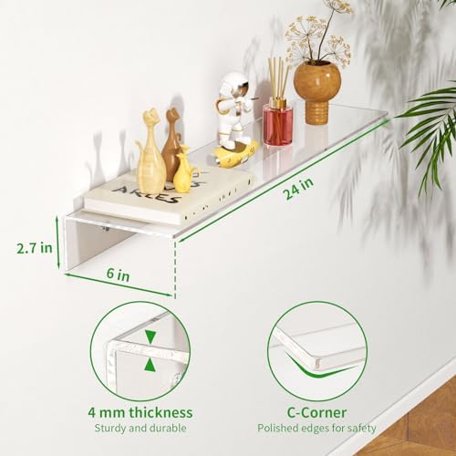 FEMELI 2 PCS 12" Acrylic Floating Shelves, Clear Shelf for Wall Display