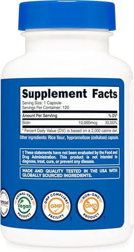 Nutricost Biotin (Vitamin B7) 10,000mcg (10mg), 240 Capsules, Quick Release | Vegetarian, Gluten Free, GMO-Free