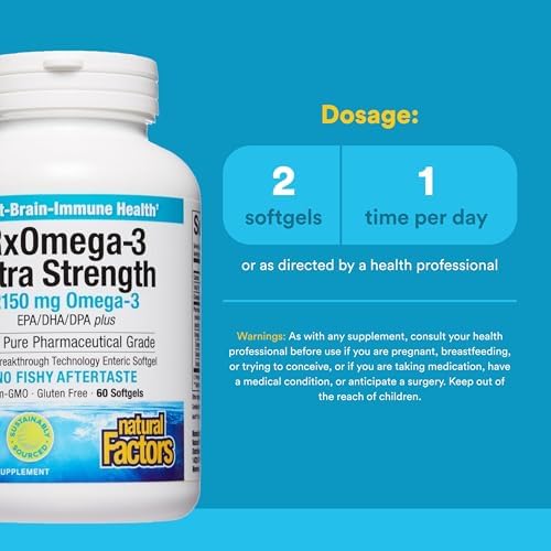 Natural Factors RxOmega-3 Ultra Strength - Dietary Supplement for Brain & Heart Health Support - Eye Health Supplement with EPA & DHA - Supplement with Omega-3 Fatty Acids - 150 Softgels (75 Servings)