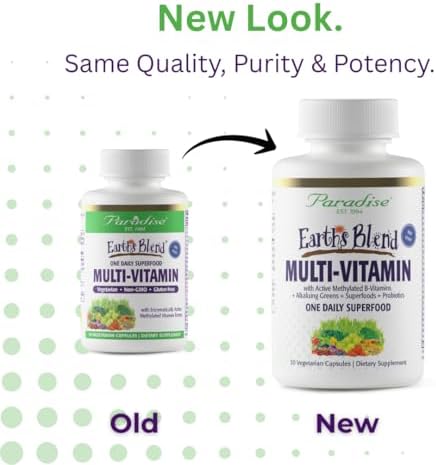 Paradise Herbs & Essentials Once Daily Multivitamin Iron 60 Capsules | Organic superfoods, probiotics, and vitamins A, B12, C, D, K2 in a dietary supplement for immune and bone support.