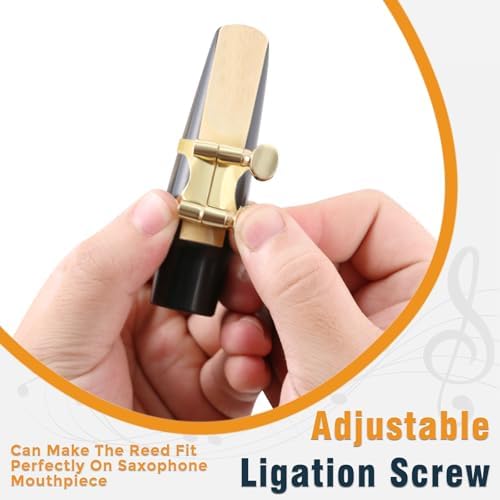 EASTROCK Alto Saxophone Ligature Kit, Metal Ligature for Saxophone Mouthpiece with Plastic Cap, Wind Musical Instruments Accessory for Beginner and Student