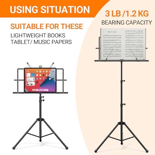 IRONTREE Sheet Music Stand with Clamp and Carrying Bag - 2 in 1 Dual-Use Desktop Book Stand, Portable and Lightweight