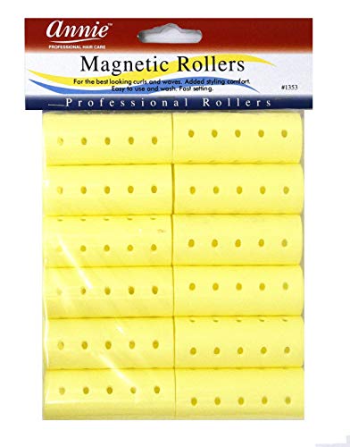 Annie Magnetic Hair Rollers 2 Inch, 12 Count Gray Curlers for Smooth Curls & Waves, Easy Dry or Damp Sets, Secure Comfortable Fit, Use with Pins/Clips