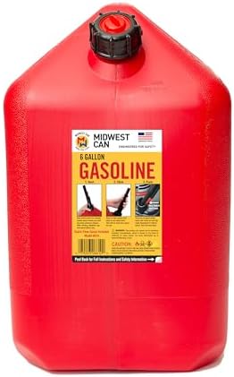 Midwest Can 6610 Safe-Flo Auto Shut Off 6 Gallon Gas Can – Durable Fuel Containers with FlameShield Safety System & Quick-Flow Spout - Red - 4 Pack
