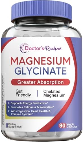 Doctor's Recipes Magnesium Glycinate Supplement, Amino Acid Chelated, Non Buffered, High Absorption, Easy on Stomach, Support Calm, Bone, Heart