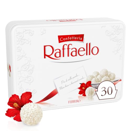 Raffaello Coconut Almond Pralines in Metal Tin Box 30 Individually Wrapped Treats, Perfect for Gifting, 10.6 oz