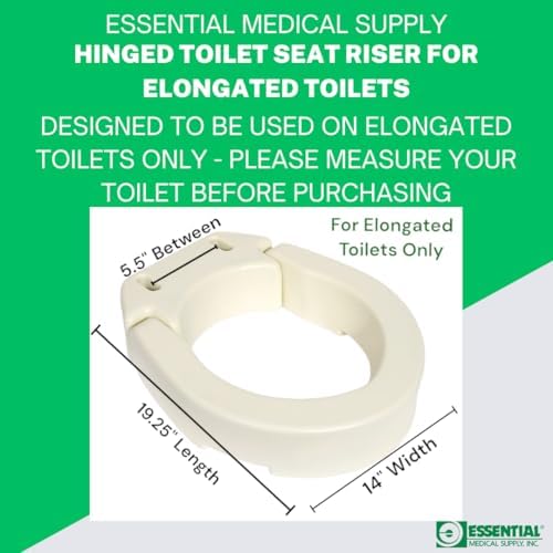 Essential Medical Supply Hinged Toilet Seat Riser for Elongated Toilets - 19 x 14 x 3.5 Inches