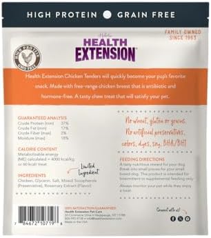 Health Extension Grain-Free Chicken Tenders Dog Treats, 4oz (113g) – Natural, Crispy Gourmet Training Treats for Adult Dogs and Puppies