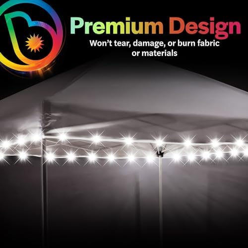 Brightz LED Canopy Lights, White 40ft String Light for 10x10 Tents | Outdoor canopy tent lights, football tailgate essentials & accessories