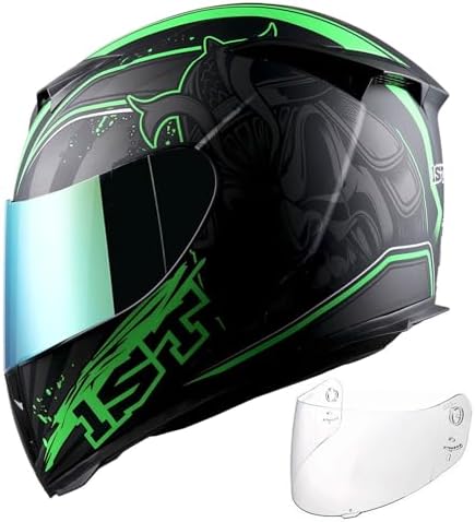 1Storm Motorcycle Full Face Helmet Skull King Matt Black + One Extra Clear Shield: HJK311