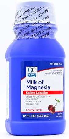 Quality Choice Milk of Magnesia Cherry Flavor 12 Fl Oz (335ml), Plastic Bottle (Pack of 6)