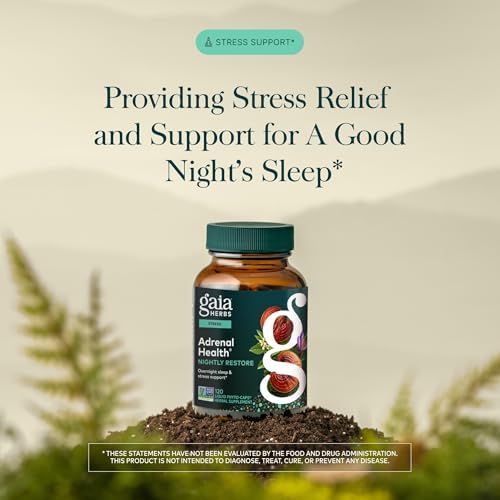 Gaia Herbs Adrenal Health Nightly Restore - Herbal Supplement with Ashwagandha, Magnolia Bark, Cordyceps, Lemon Balm & More* - 120 Vegan Liquid Phyto-Caps (60 Servings)