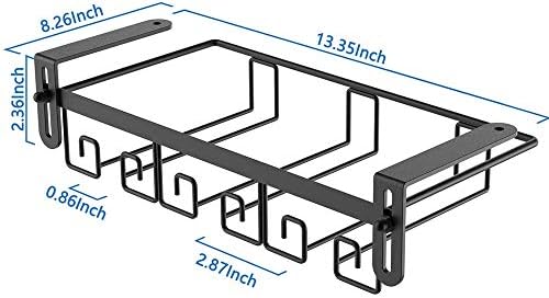 Under Shelf Wine Glass Holder - Black, Stemware Rack for Cabinet, Holds Multiple Glasses