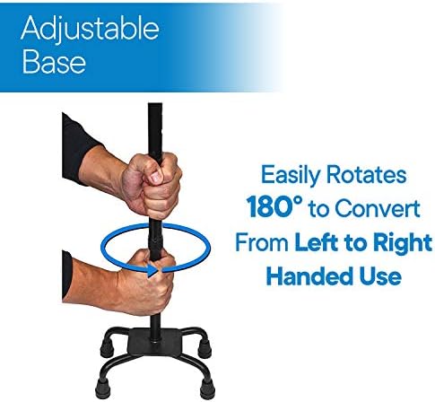 RMS Quad Cane - Adjustable Walking Cane with A Large Four-Pronged Base for Extra Stability - Foam Padded Offset Handle for Secure & Comfort Grip