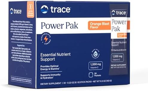 Trace Minerals Power Pak Electrolyte Powder Packets, Orange Blast, 30 Ct | 1, 200 mg Vitamin C plus Zinc, Immunity and endurance support, Sugar free