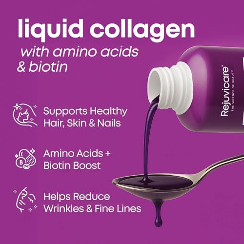 Rejuvicare Liquid Collagen Beauty Formula with Amino Acids, Protein and Biotin, Delicious Grape Flavor, Purple 16 oz ,32 servings
