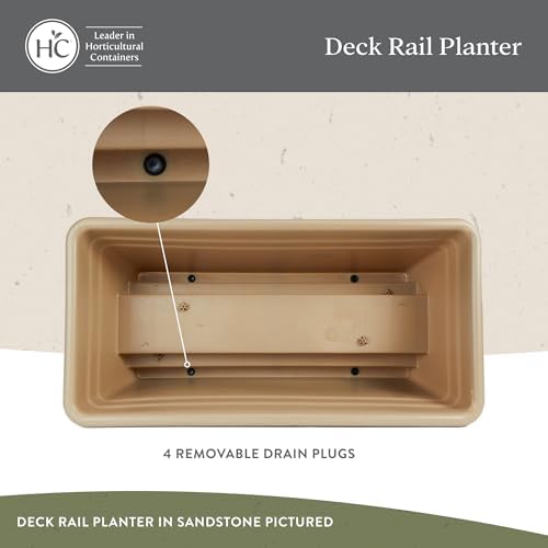 The HC Companies 24 Inch Deck Rail Box Planter Lightweight Outdoor Plastic Plant Pot for Herbs and Flowers, White