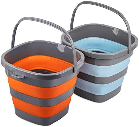 2 Pack Collapsible Plastic Bucket with 2.6 Gallon (10L) Each, Foldable Rectangular Tub for House Cleaning