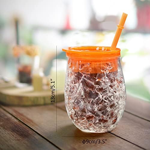 Cute Shape Frosty Freezer Ice Mugs with Straw Clear 11.8oz Set of 4(Red, green, blue and orange) (Oval)