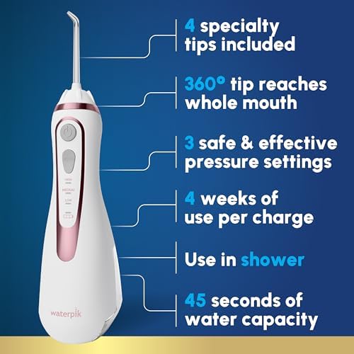 Waterpik Cordless Advanced Portable Water Flosser, Rechargeable, Black | 3 Settings, 4 Tips, Travel Bag, for Gums, Teeth, Dental Braces, Implants, Shower Use ADA Accepted WP-582 Packaging May Vary