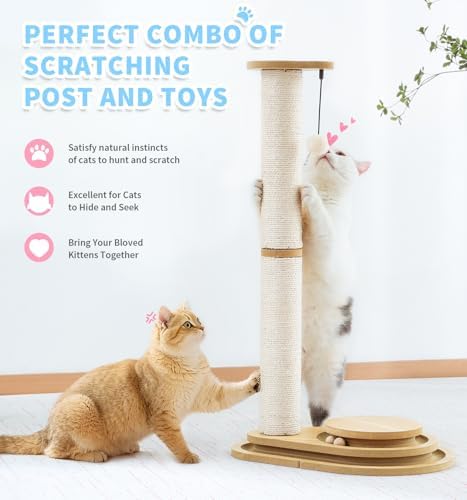 Made4Pets Kitten Toy Scratching Post for Indoor Cats with Ball Track