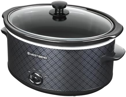 West Bend Slow Cooker 6-Quart Manual Crockery Style with Dishwasher Safe Oval Ceramic Crockpot and Glass Lid Two Temperature Settings Plus Keep Warm, 330-Watts, Black