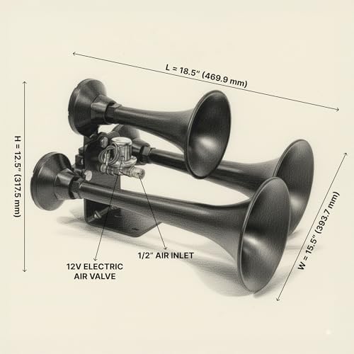 HornBlasters Outlaw Black 127H 1.5 Gallon 120PSI Train Horn Kit - All-In-One Air System - Easy Install - Big Sound