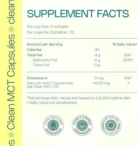 LevelUp Clean MCT Oil Capsules, 100% C8 Caprylic Acid, Keto, 280 Count | Mess-free MCT capsules for travel, coconut-sourced, non-GMO